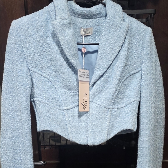 Oh Polly Blue Tweed Blazer - Picture 3 of 5